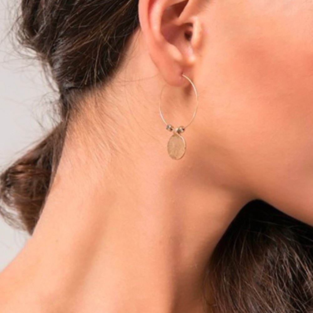 Gold Rustic Boho Hoop Earrings - Picture 5 of 5